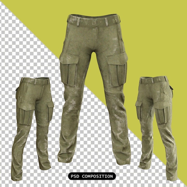 PSD psd pantaloni armata maschio pacchetto moda panno isolato 3d render illustrazione