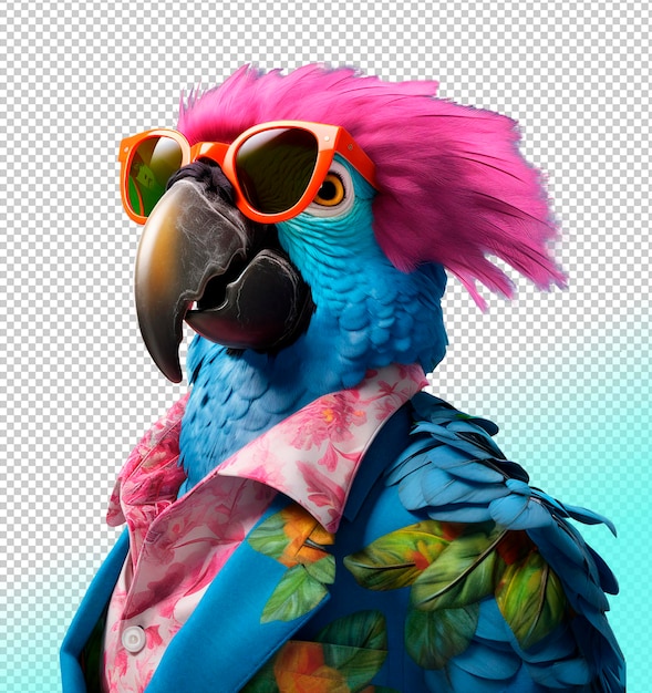 PSD parrot in a hawaiian shirt and sunglasses