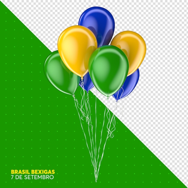 Palloncini di festa psd con bandiera del brasile in rendering realistico 3d