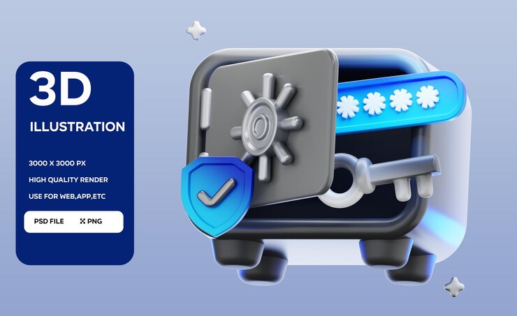 PSD psd 패스워드 vault 3d 일러스트레이션