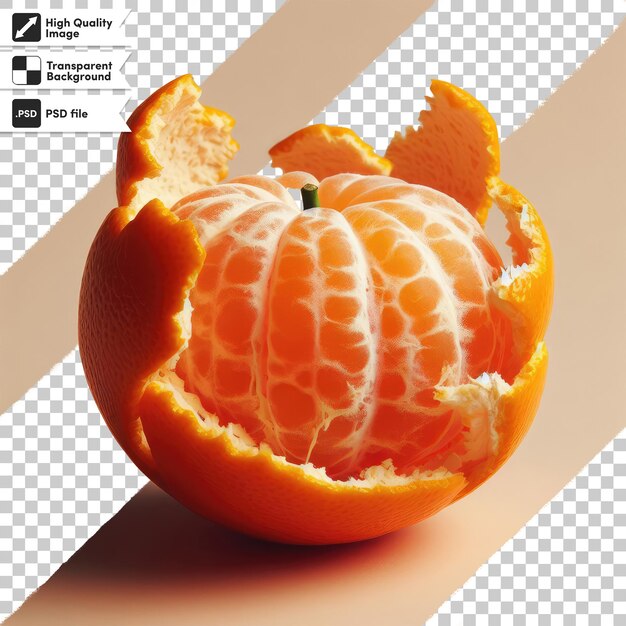 Psd peeled tangerine on transparent background with editable mask layer