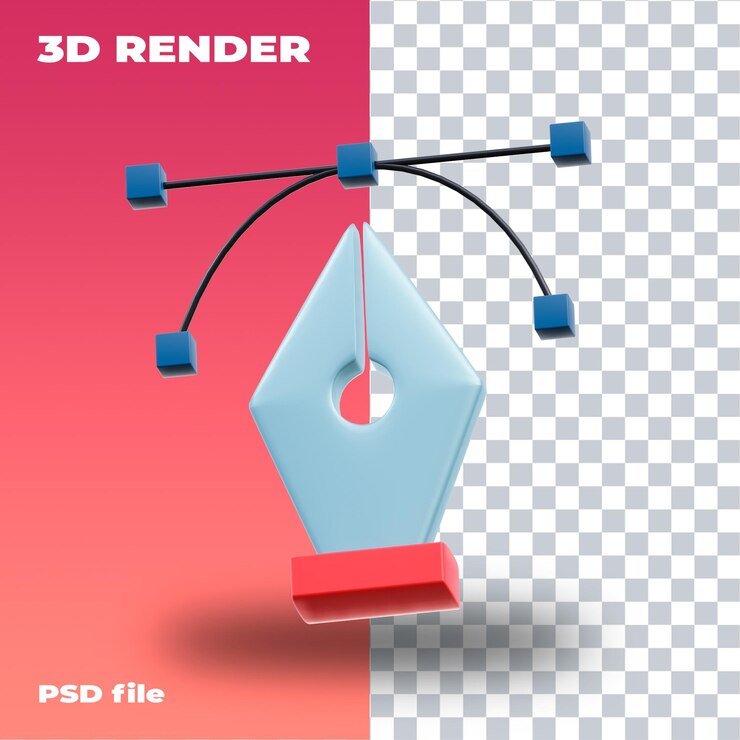PSD pen tool 3d icon high resolution  transparent 3d render