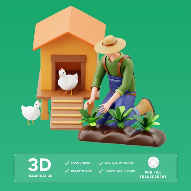 3D-иллюстрация пермакультурного сельского хозяйства