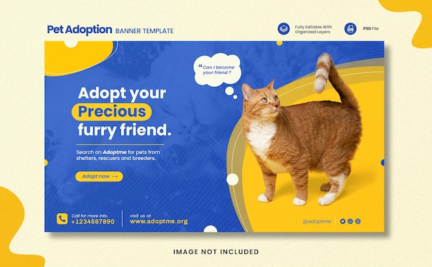 PSD pet rescue and adoption horizontal banner template