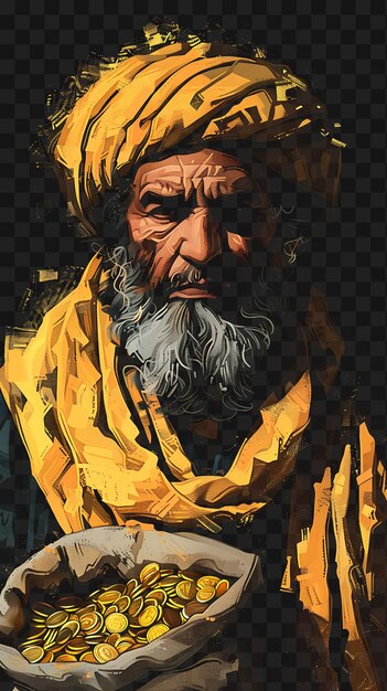 PSD psd of phoenician merchant man portrait wearing a tunic and conical tshirt design collage art ink