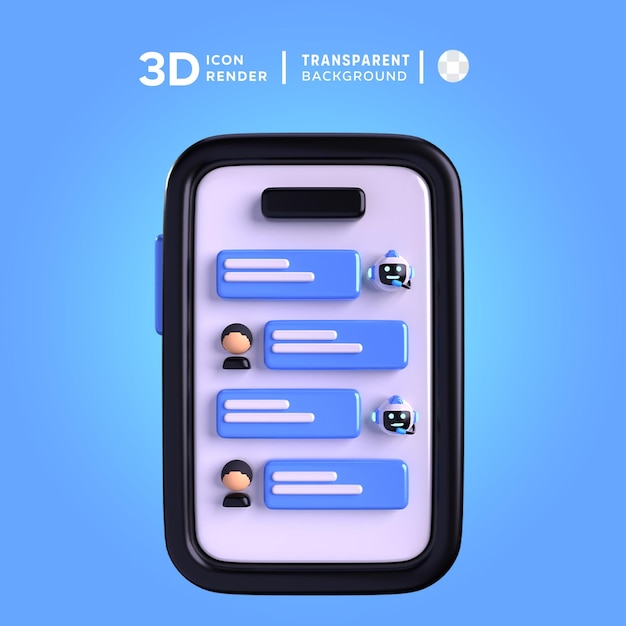 PSD illustrazione 3d del bot di chat telefonico psd