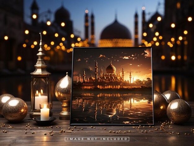 PSD psd photo frame mockup ramadan mubarak achtergrond