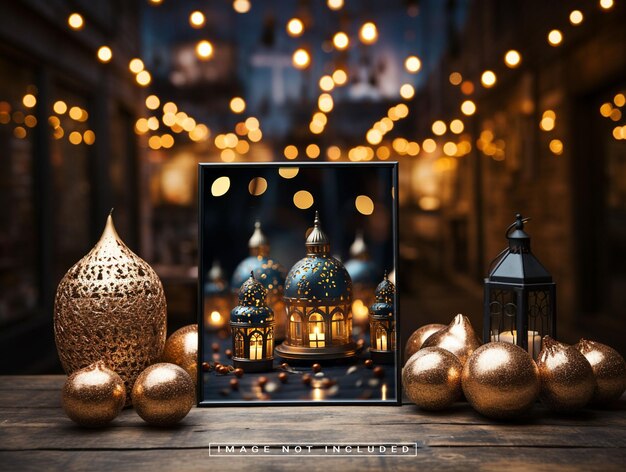 PSD psd photo frame mockup ramadan mubarak background