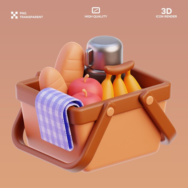 psd picnic basket 3d illustration