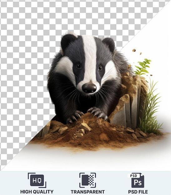 PSD psd picture 3d animated badger digging a hole 3d rendering