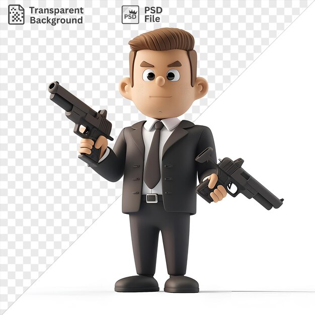 Psd picture 3d arms dealer cartoon selling weapons to a customer