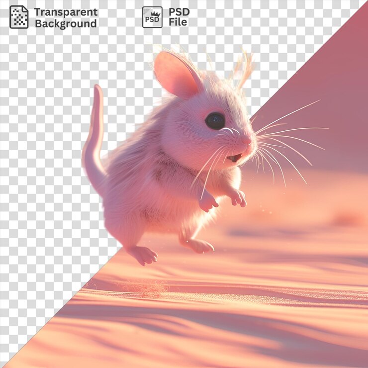 PSD psd picture 3d cartoon jerboa hopping in the sand