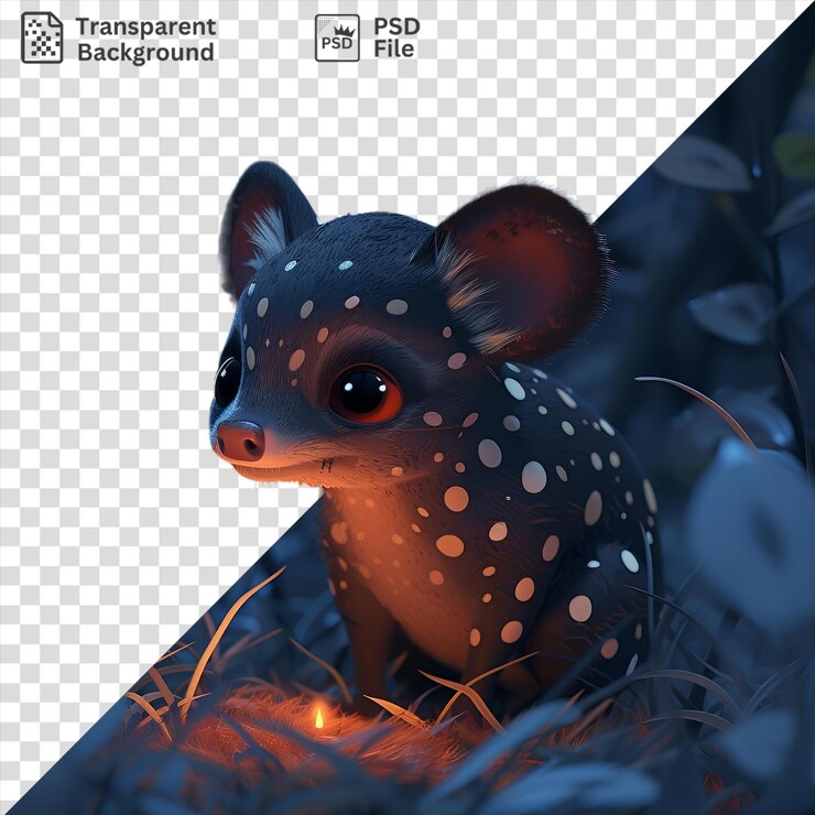 PSD psd picture 3d cartoon quoll hunting in the night