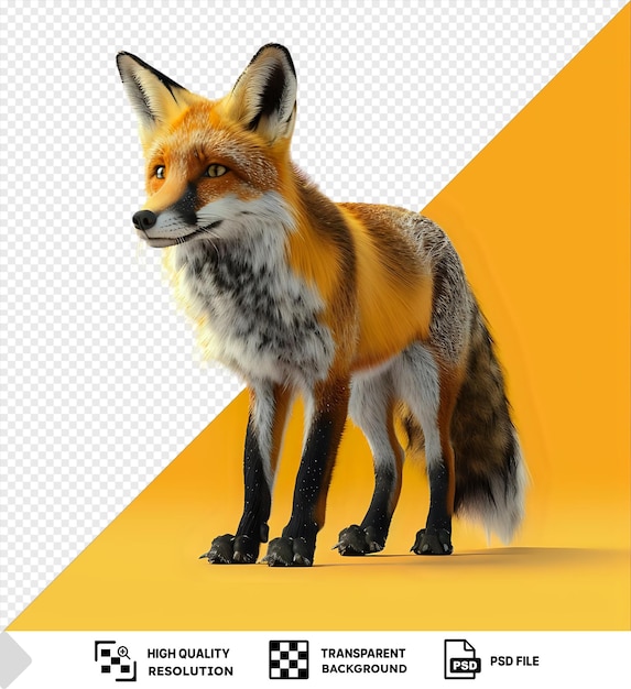 PSD psd picture 3d fox character isolated on transparent background featuring pointy ears a black nose and an orange and yellow eye with a brown dog in the background png psd