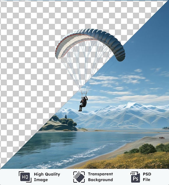 Psd picture 3d paraglider flying over the coast