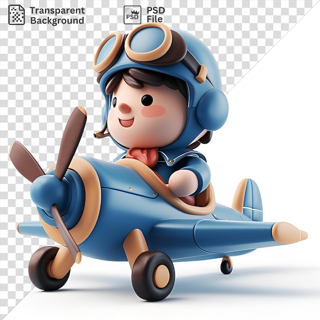 PSD psd picture 3d pilot cartoon flying a plane with black wheels a pink nose and a black eye