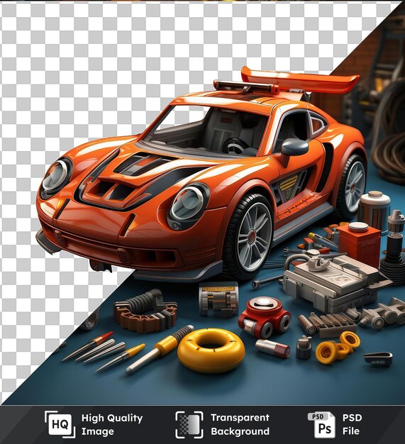 Psd picture 3d race car mechanic cartoon fijne tuning van een high performance auto