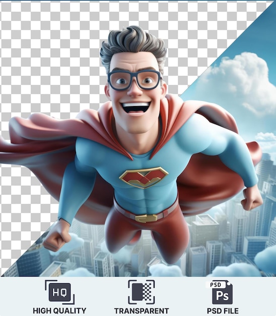 PSD psd picture 3d superhero cartoon soaring through the sky to rescue