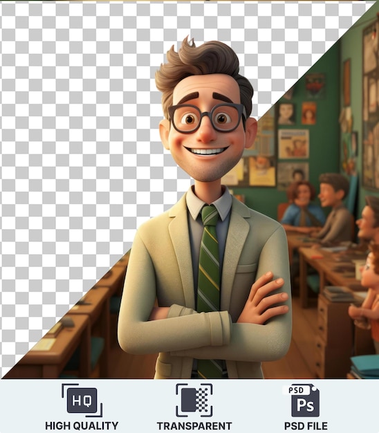 Psd picture 3d teacher cartoon educating young minds in a classroom