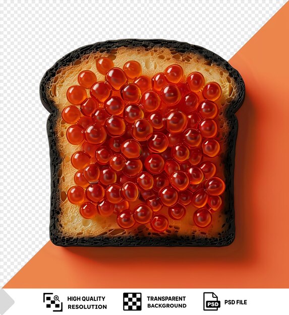 PSD psd picture cereal black bread with butter and red caviar extreme closeup on an orange background