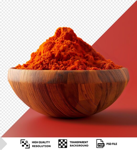 PSD psd picture chilli powder in wooden spo bowl on red background