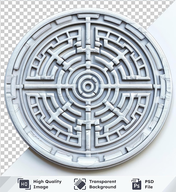 PSD psd picture circular maze mockup labyrinth door on a white wall