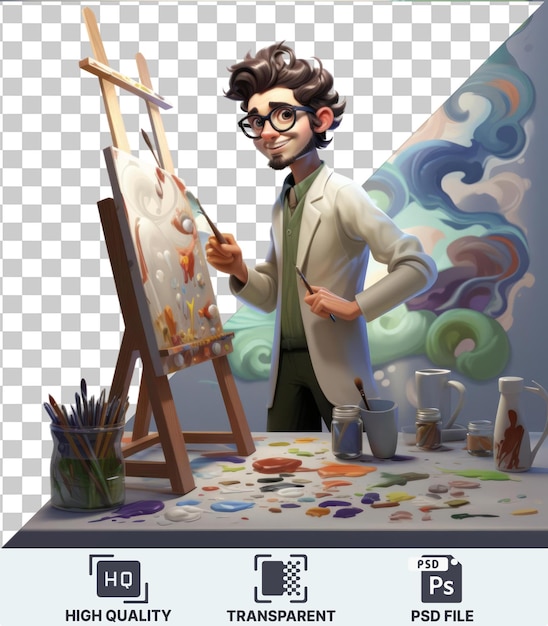 PSD psd picture d painter cartoon creating a masterpiece on a canvas