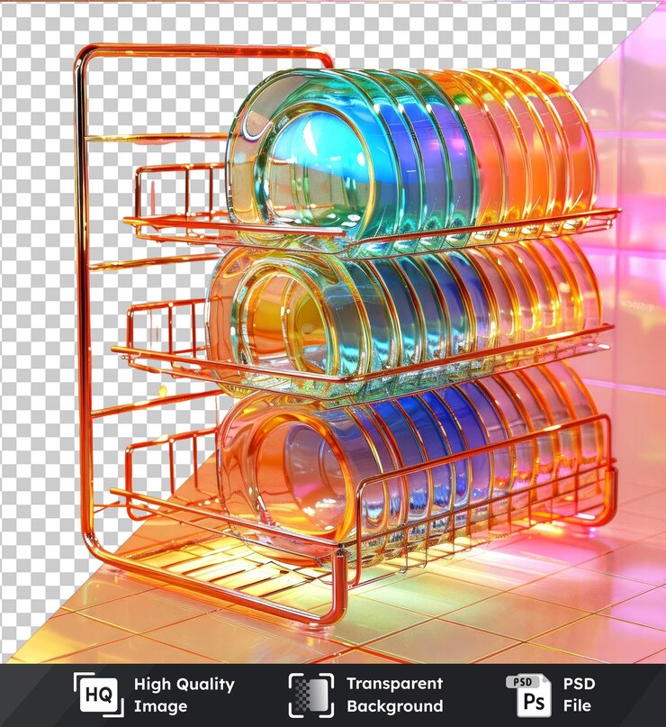 PSD psd picture dish rack on a tiled floor with a pink wall in the background