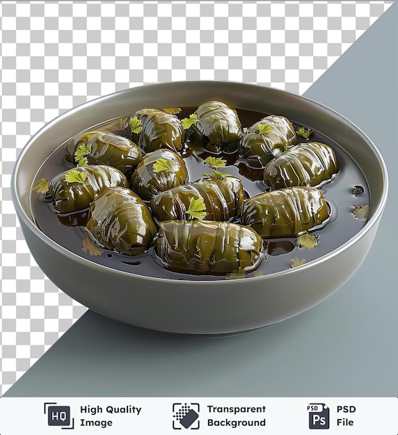 Psd picture dolma in a white bowl on a gray and transparent background