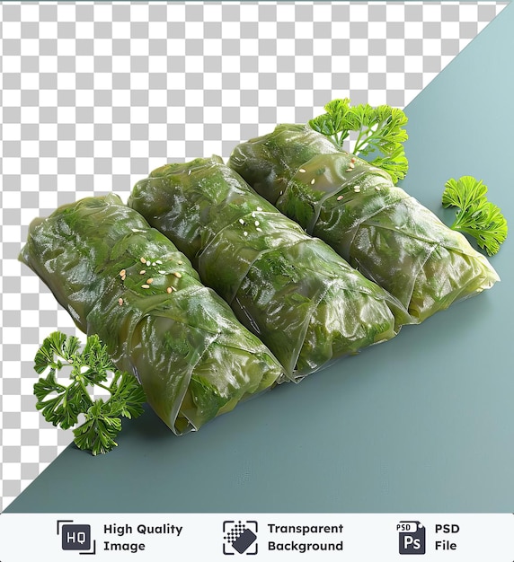 PSD psd picture dolma wrapped in plastic on a blue background