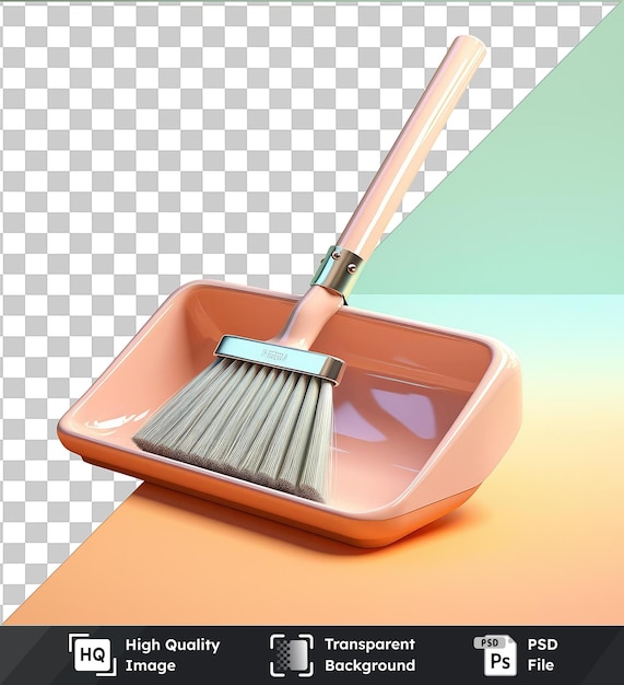 PSD psd picture dustpan and brush a close up of a handle and brush on a table against a blue and green wall