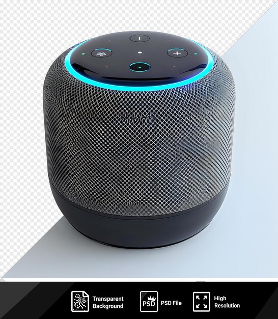 Psd immagine gadget elettronico smart speaker dispositivo di intelligenza artificiale wireless con luce blu su uno sfondo isolato