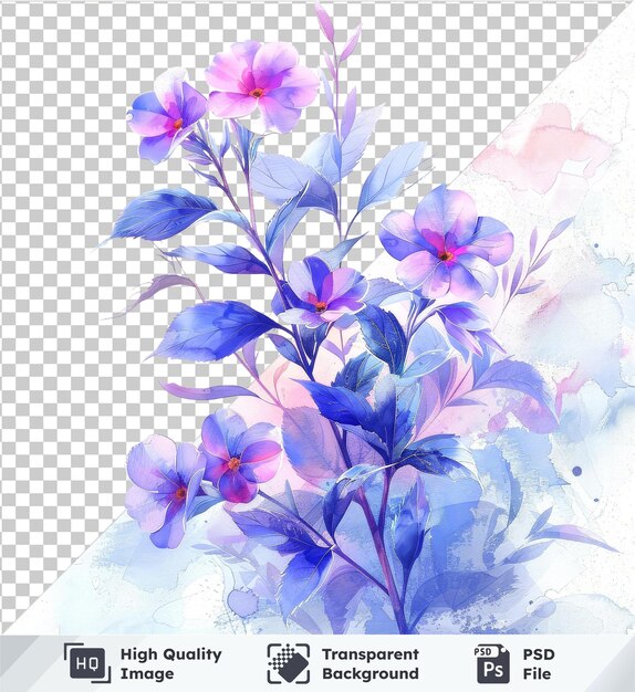 PSD psd picture featuring beautiful watercolor vinca flowers clipart leaves and floral elements