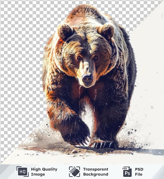 PSD psd picture featuring brown bear on transparent bg with distinctive fur black nose