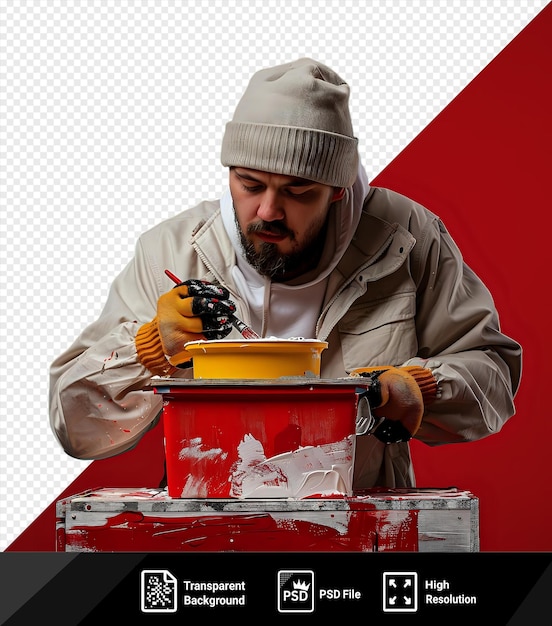 Psd picture focused craftsman applying a layer of paint to the box png