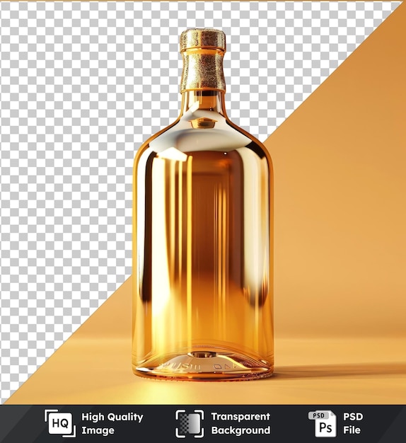 PSD psd picture of a gold bottle with reflection on transparent background