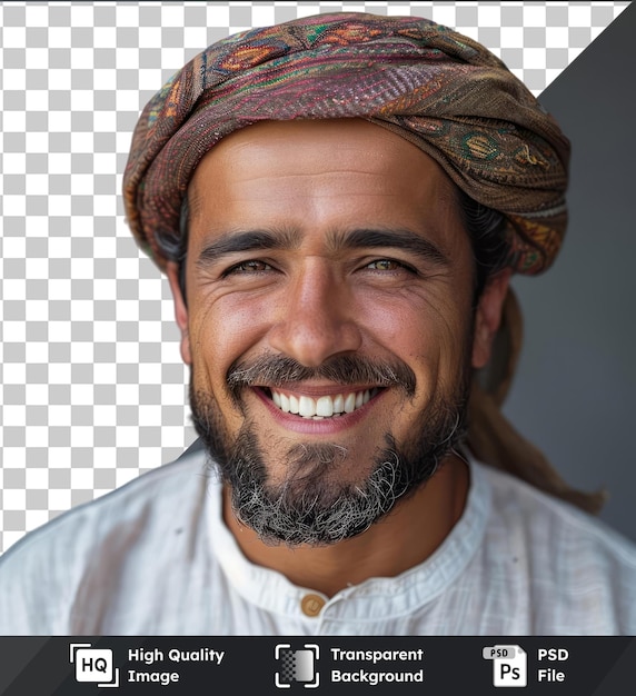 Psd picture handsome smiling man with a turban on his head