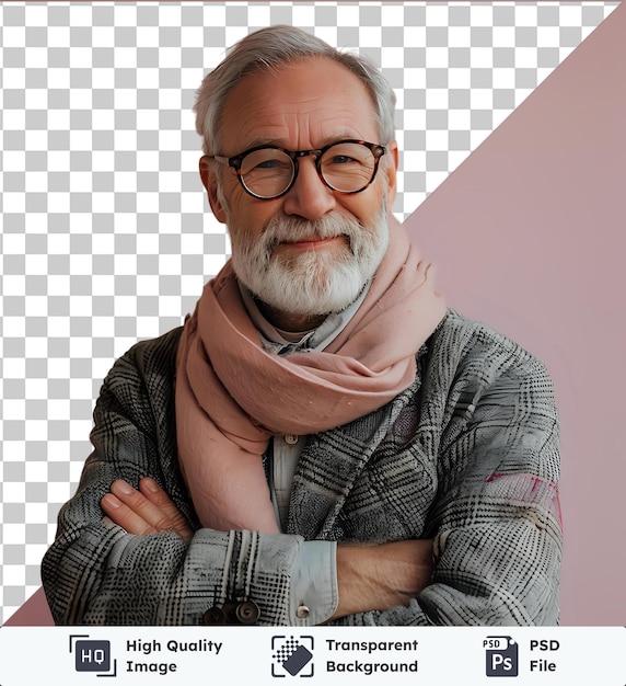 PSD psd picture middle age hoary senior man wearing glasses over isolated happy face smiling
