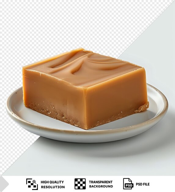 PSD psd picture peanut butterscotch fudge on a plate isolated on white