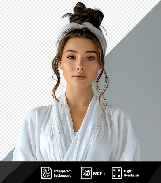 PSD psd picture pretty woman in a white robe on a white baxkground png