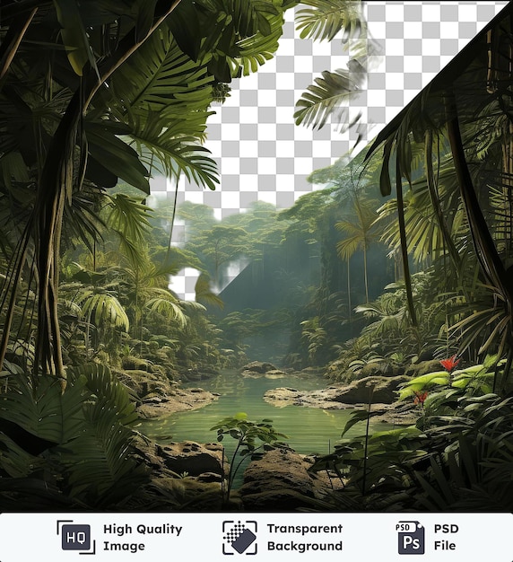Psd-картина реалистичная фотографическая экспедиция explorer_s в джунглях