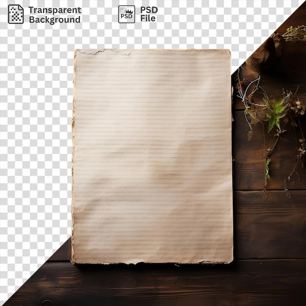 PSD psd picture realistic photographic historians ancient manuscript rests on a wooden table accompanied by a white napkin