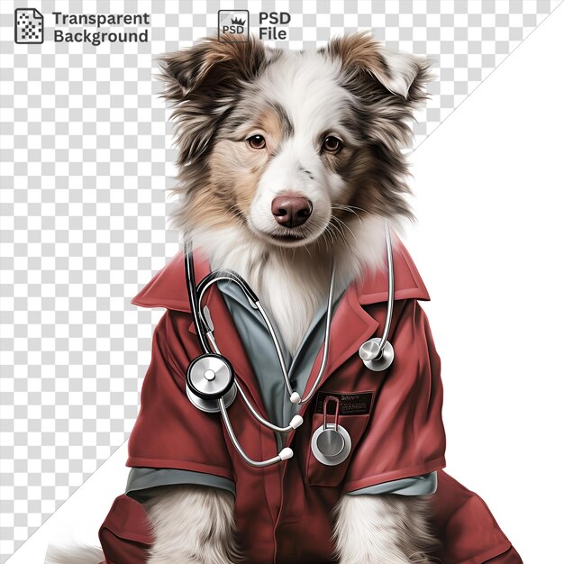 PSD immagine psd fotografica realistica veterinari clinica animale con un cane bianco con occhi marroni un naso e orecchie marroni e una gamba bianca