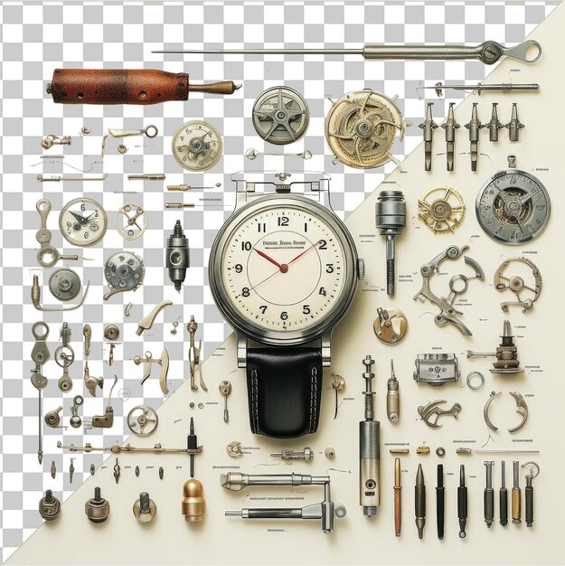 Psd picture realistic photographic watchmaker _ s tools a collection of tools