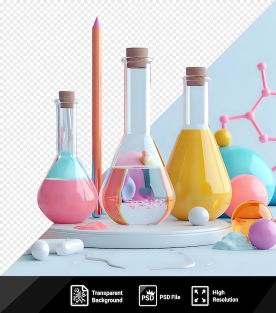 Psd picture school science and education concept displayed on a transparent background with a yellow vase white spoon and pink balloon against a blue and white wall png