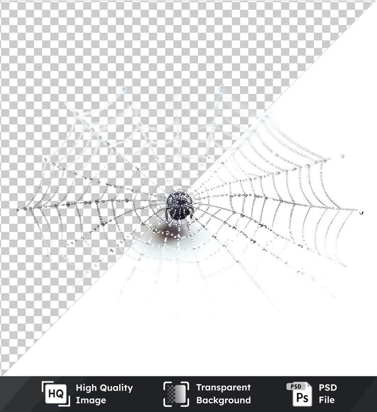 PSD psd picture of spider web with spider on transparent background