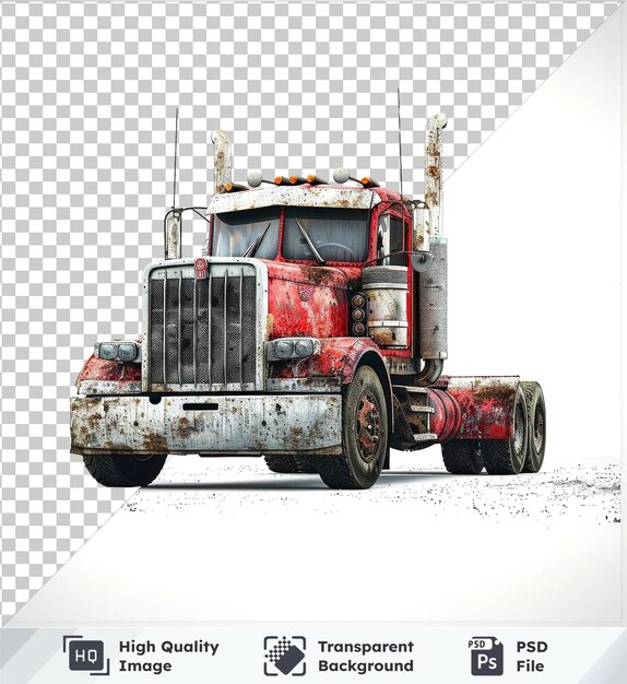 PSD psd picture of truck with metal grill black tire on transparent background with white sky