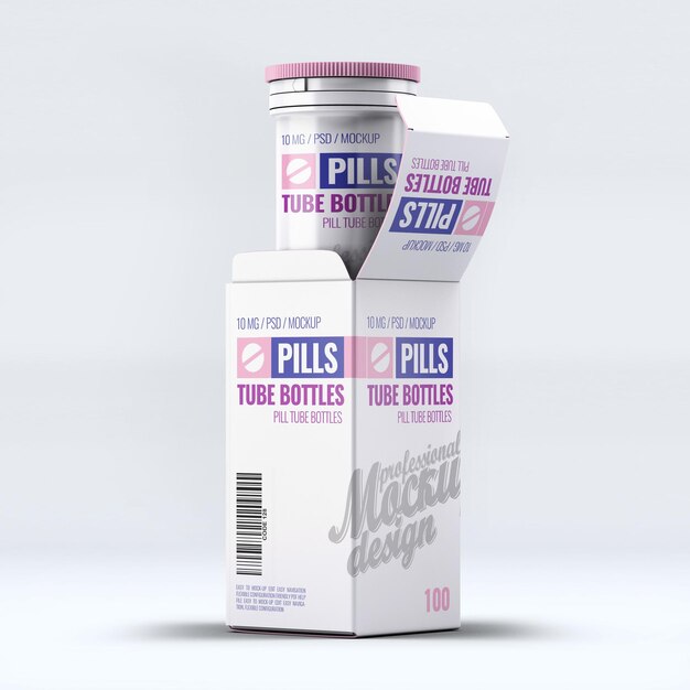 PSD psd pills tube bottle mockup