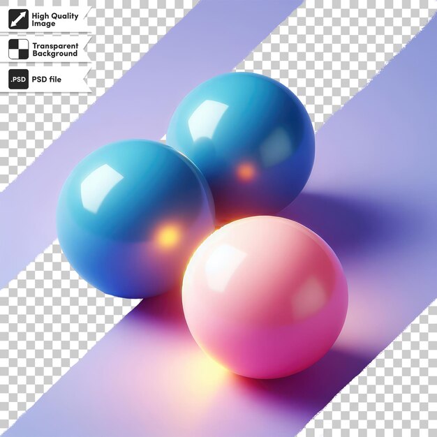 Psd pink and blue colorful spheres on transparent background