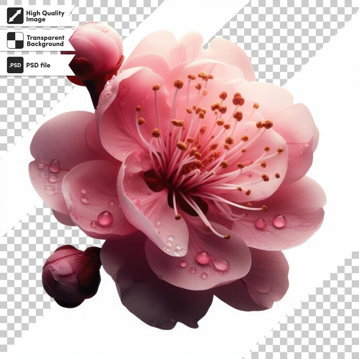 PSD psd pink cherry sakura blossom on transparent background with editable mask layer